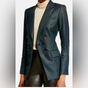 Veronica Beard Leon Houndstooth DB Blazer Dark Green Size 6